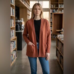 A New Day Cardigan Womens Medium Rust Open Front Knit Sweater Pockets